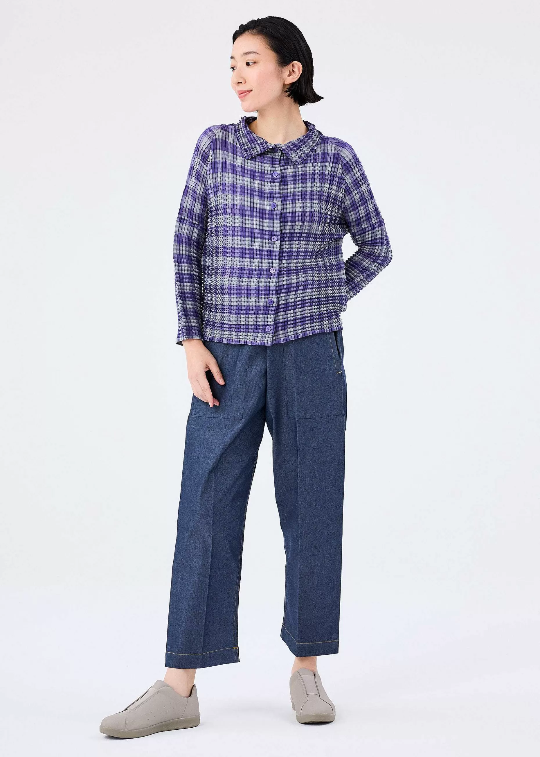 ISSEY MIYAKE Cardigan | Gingham Check Pleats Shirt